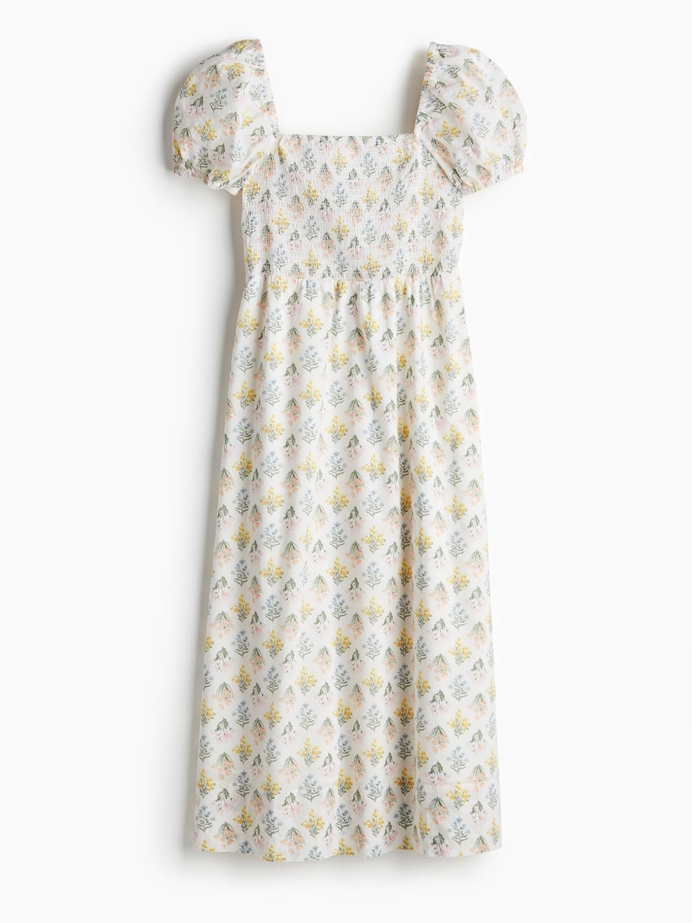 Divided H&M floral cottagecore feminine cotton puff sleeve square neck dress
